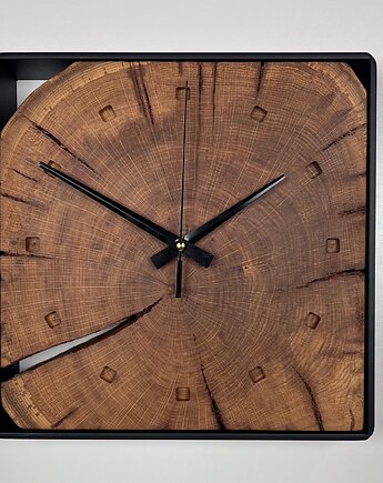 Zegar ścienny z litego dębu w stalowej ramie, BooGoo