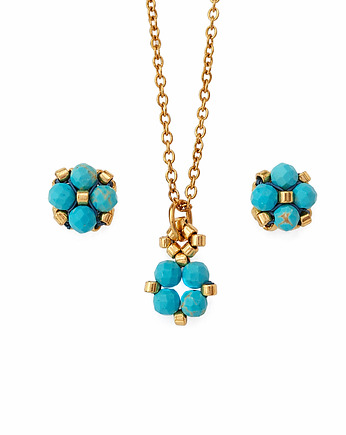 Komplet Biżuterii Turkus - Kolczyki Sztyfty i Naszyjnik, STAGHORN