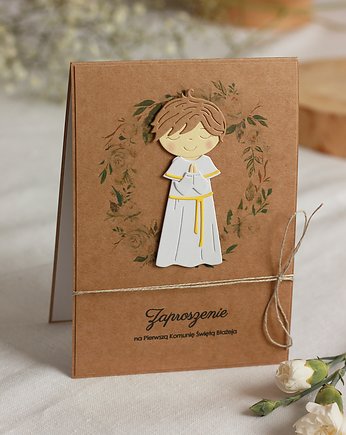 Biała piwonia eko. Zaproszenia dla chłopca, papierkarnia