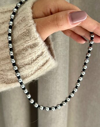 Naszyjnik hematyt i szkło, Wisniewska jewellery
