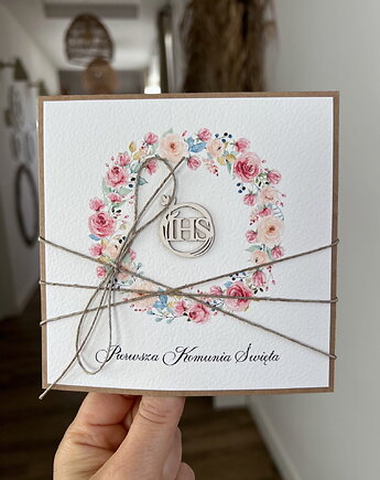 Oryginalna pamiątka kartka komunijna - Pierwsza Komunia Święta, sorte