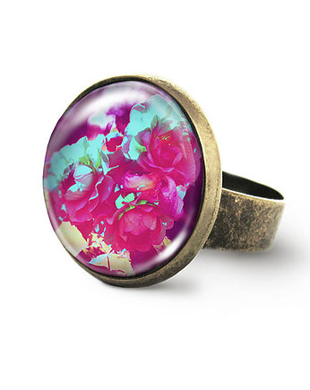 Pierścionek - Amarantowe róże - brąz, yenoo