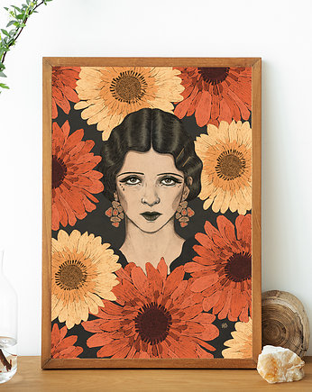 Anna z kwiatami, kobiecy plakat, ilustracja, OKAZJE - Prezent na Parapetówkę