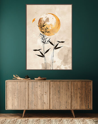 Liście palmy - Plakat, druk - Chiński Orient, Harmonia Zen, Roślinny #66, Black Sapphire Art