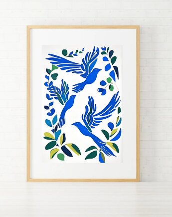 PLAKAT ptaki , abstrakcja, matisse, niebieski, black dot studio