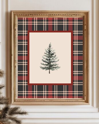 PLAKAT świąteczny choinka vintage grafika drzewko krata, black dot studio