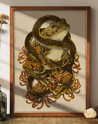 Żaba i wąż, plakat botaniczny, plakat boho, plakat motyw żaby, Żaneta Antosik PRINTS