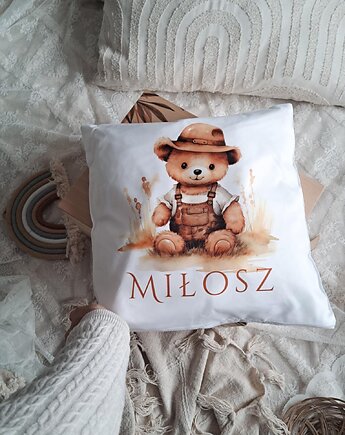 PODUSZKA MIŚ W KAPELUSZU z metryczką, chrzest, narodziny, roczek, LOO LOO DREAM