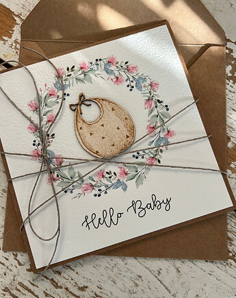Ręcznie robiona kartka na narodziny dziecka - gratulacje - Hello Baby, sorte