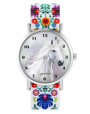 Zegarek - Biały koń - folk biały, nylonowy, yenoo