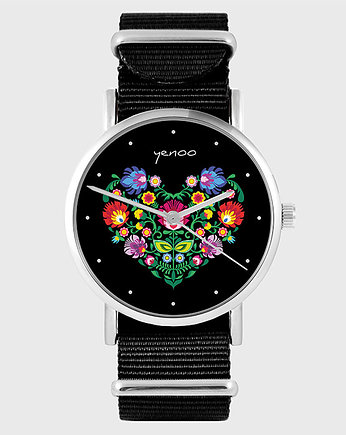 Zegarek - Serce folk, czarny - czarny, nylonowy, yenoo