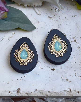 Tunele do uszu 34-60mm / łezki z wiktoriańską ozdobą i kryształkiem, Spirit Of Copper