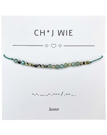 Bransoletka z alfabetem Morse Apatyt, Jaspis dalmatyński, karolina kosior