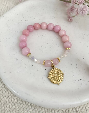 Bransoletka z jadeitów i kryształów- stal szlachetna pozłacana, Coccola JEWELLERY