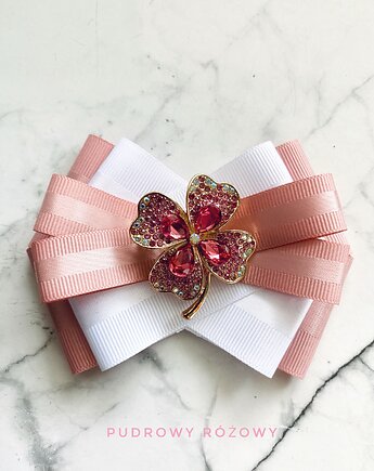 Brosza z czterolistną koniczyną z kryształków Na szczęście, Pudrowy Różowy