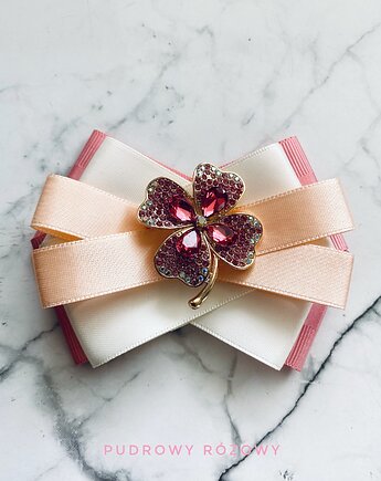 Brosza z czterolistną koniczyną z kryształków Na szczęście, Pudrowy Różowy