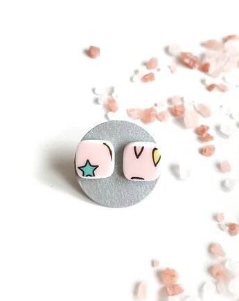 Kolczyki ceramiczne w różowe wzory