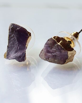 Ametyst surowy kolczyki pozłacane asymetryczne, KEIT