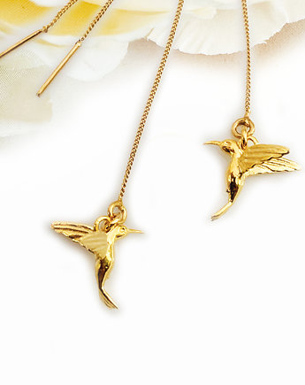 KOLCZYKI złote kolibry, z kolibrem, małe ptaszki, Anemon Atelier