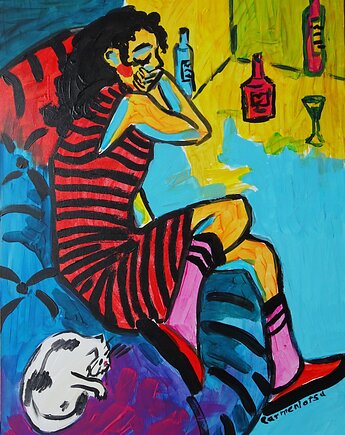 Obraz do salonu portret  dziewczyny z kotkiem, alice oil on canvas