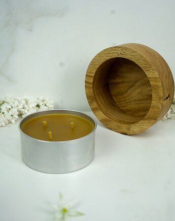 Wkład do świecy w drewnianej osłonie z wosku pszczelego 230 ml, MESSTO made by wood