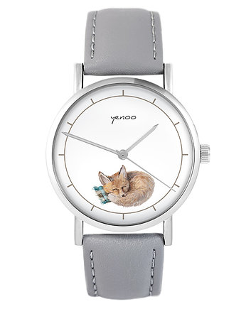 Zegarek - Lisek - szary, skórzany, yenoo