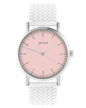 Zegarek - Simple pudrowy róż - silikonowy, biały, yenoo