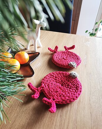 Świąteczne podkładki renifery 2 szt., ozdobne podstawki pod kubek, Lana Design