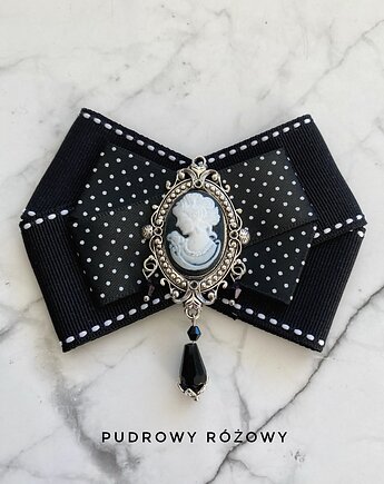 Brosza Kamea Styl Glamour Dama Kameliowa z paciorkami, Pudrowy Różowy