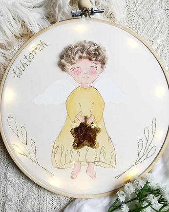Podświetlany obrazek z aniołkiem, personalizowana pamiątka Chrztu Świętego, gingerolla
