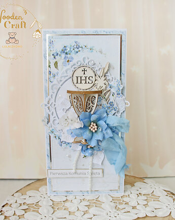 Kartka komunijna, Pamiątka Komunii, prezent "Lovely Day in Blue 2"GOTOWA, Lulaczkowo