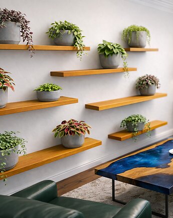 Półka drewniana wisząca na ścianę z żywą krawędzią grubość 25 mm, VANLORR