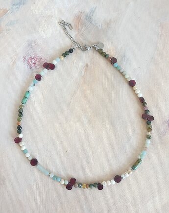 Naszyjnik choker BOHO ART granat, turmalin, amazonit, modesign