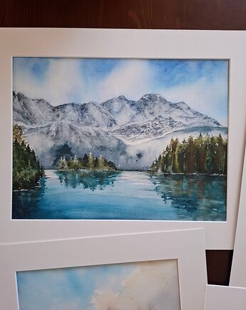Obraz akwarelowy "Górskie Odbicie" oprawiony w passe-partout 40x50 cm, Betańska Studio