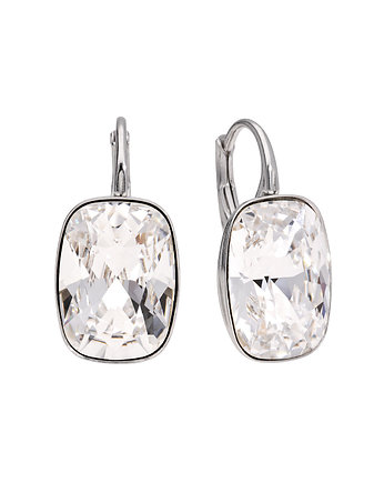 Srebrne kolczyki prostokąt biały Swarovski, KOM Biżuteria