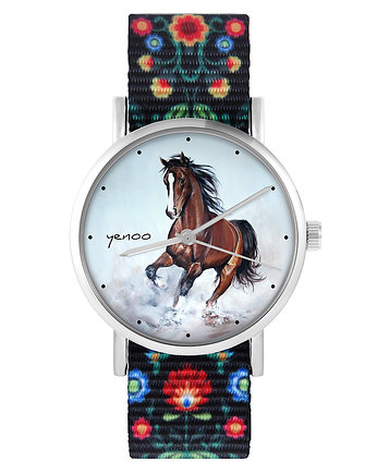 Zegarek - Brązowy koń - folk czarny, nato, yenoo