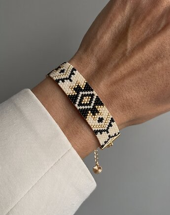 Evil eye - złota bransoletka z koralików Miyuki - ornamental, Mosuki