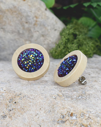 Drewniane kolczyki sztyfty z druzami boho, Spirit Of Copper