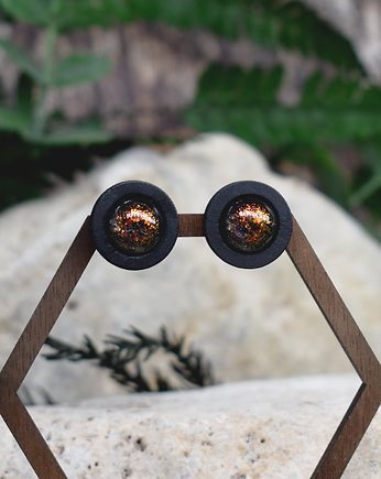 Drewniane kolczyki sztyfty z kaboszonami kameleon, Spirit Of Copper