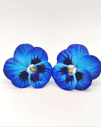 Kwiatowe kolczyki sztyfty z polimerowej gliny Bratki, biżuteria kwiatowa, Albina LaBelle