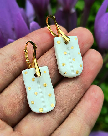 Kolczyki Kropki srebro pozłacane, porcelana, ZIĘBA