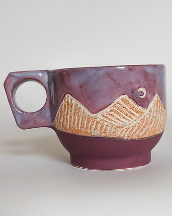 Porcelanowa Lila Fioletowa Filiżanka Boho Góry i Księżyc, Jira Ceramics