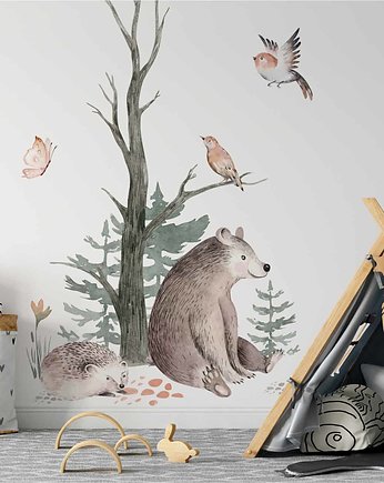 Naklejka na ścianę niedźwiadek pod drzewkiem leśna nalepka do pokoju dziecka, Fotobloki and decor