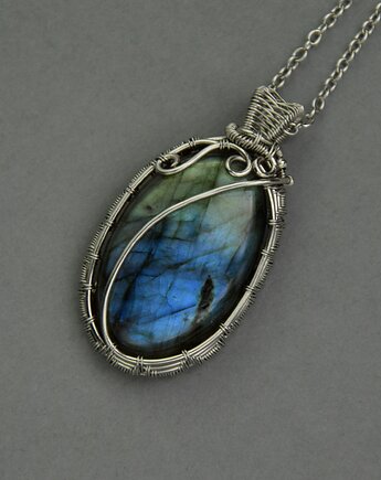 Wisiorek z labradorytem wire wrapping labradoryt, Agata Rozanska