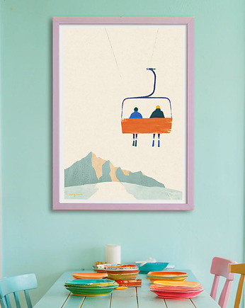 Narty w górach - wyciąg narciarski - plakat fine art, minimalmill