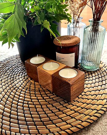 Zestaw 3 świeczników drewnianych z litego dębu na tealight