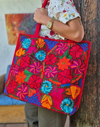 Torba haftowana Arriaga Czerwona duża pojemna, SempreArte