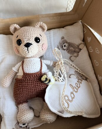 MIŚ na szydełku  amigurumi BOX na prezent narodziny CHRZEST, Atelier Liliputki