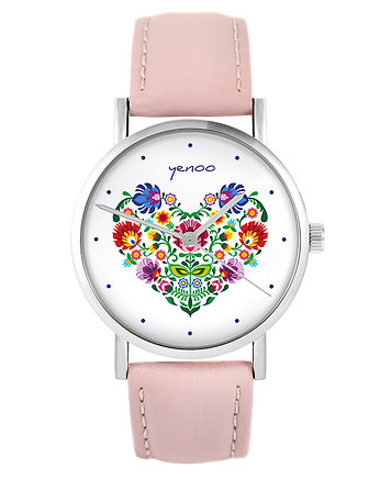 Zegarek - Folkowe serce - pudrowy róż, yenoo