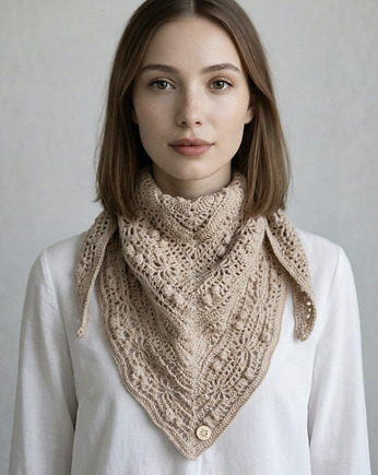 Ciepła apaszka handmade Daisy Chain różowy beż chusta z merino, splotomaniaa
